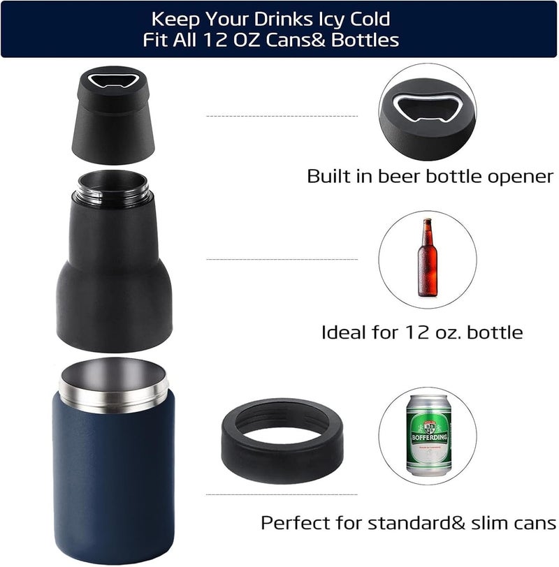Stepstall Beer Gifts for Men - Beer Bottle Cooler with Opener, 12 oz. Slim Can Insulator (Navy Blue) - Image 4